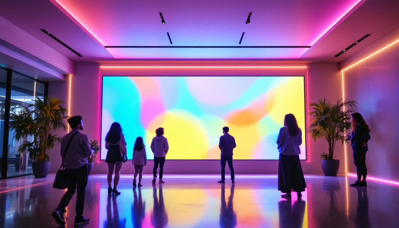 A photograph of a modern led display in a vibrant setting