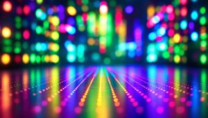 A photograph of a brightly lit led display showcasing vibrant colors and dynamic visuals