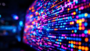 A photograph of a close-up of a high-quality led display showcasing vibrant colors and intricate details