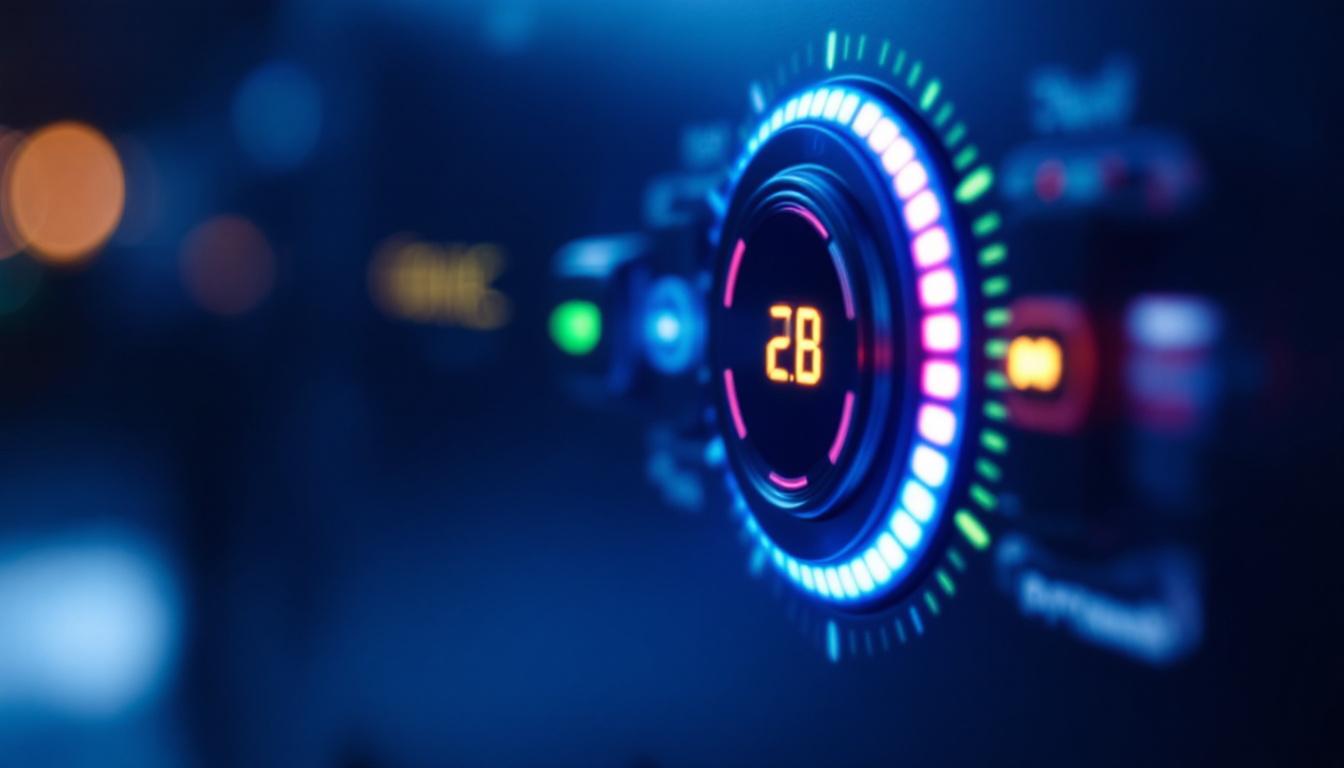 A photograph of a close-up shot of a power a control switch featuring its led display in action
