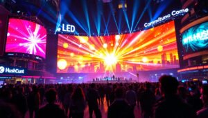 A photograph of a vibrant led display in action