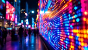 A photograph of a vibrant led display in action