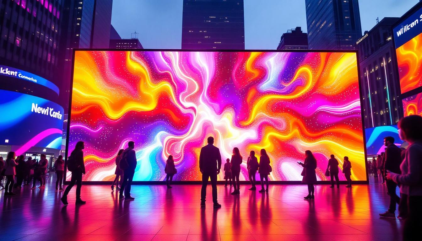 A photograph of a vibrant led display in an urban setting