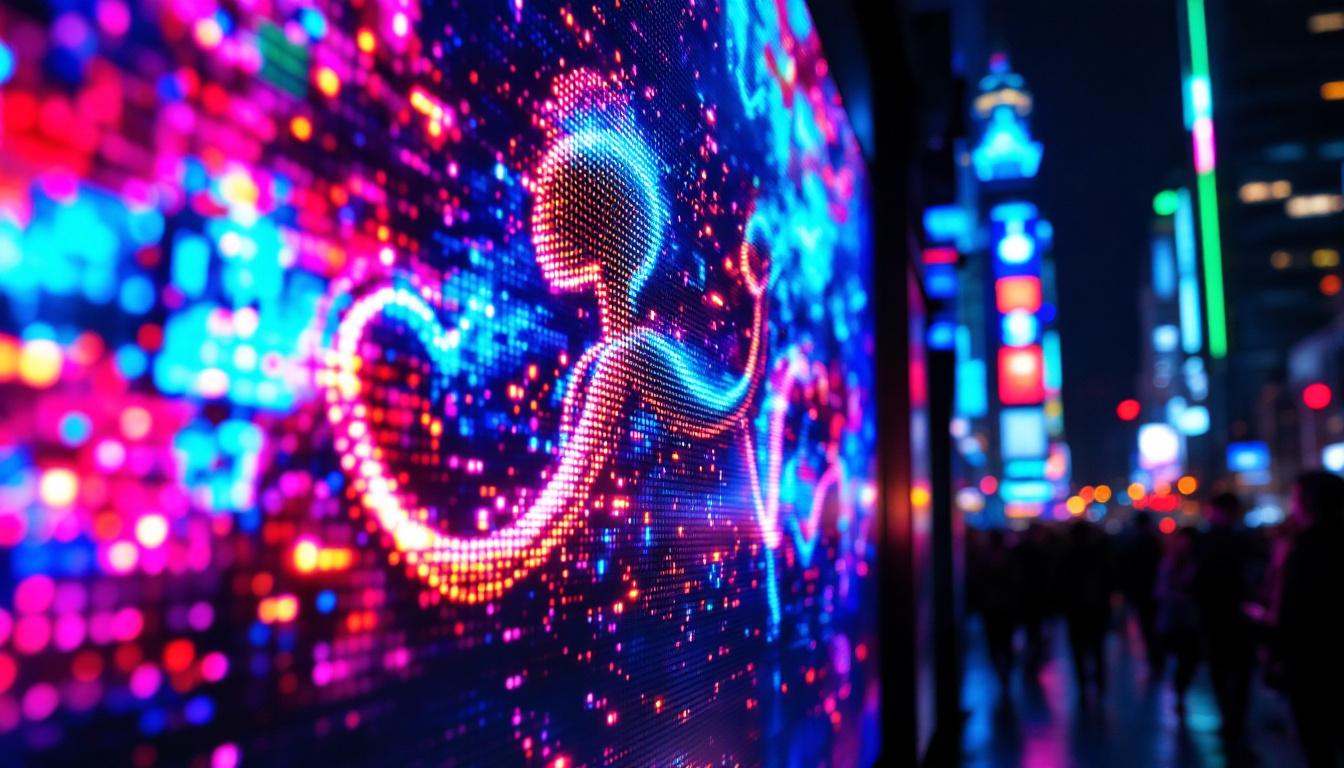 A photograph of a vibrant led display showcasing vivid colors and intricate details