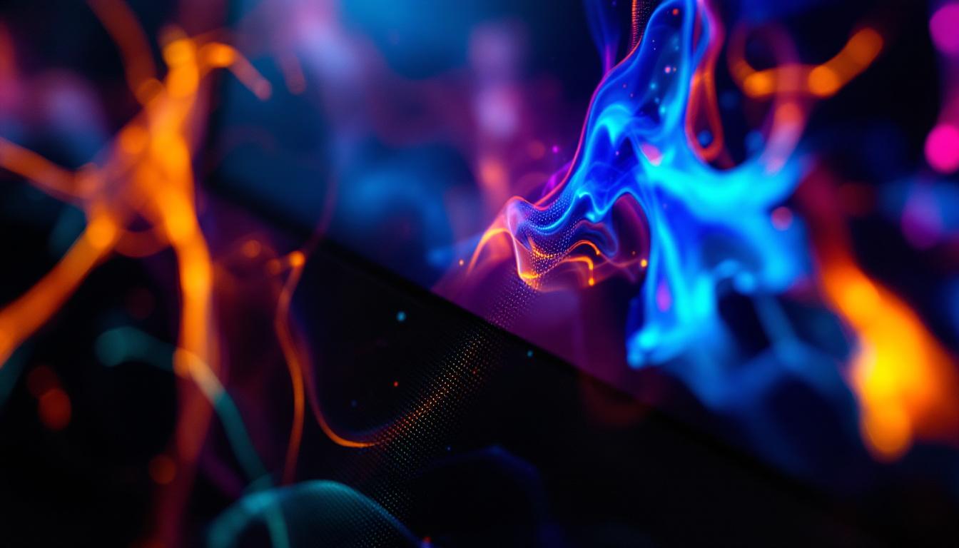 A photograph of a close-up shot of an lcd screen displaying a vibrant image alongside a contrasting black screen