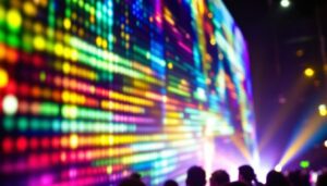 A photograph of a vibrant led display in use