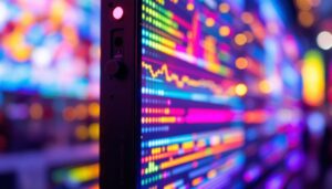 A photograph of a vibrant led display in action