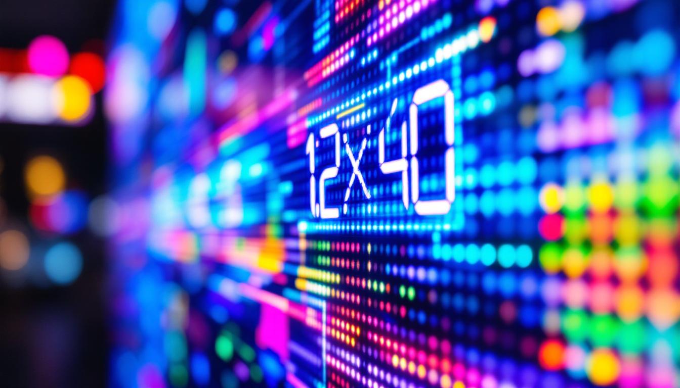 A photograph of a close-up view of a vibrant led display showcasing various colors and patterns