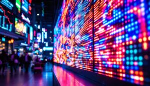A photograph of a vibrant led display in action