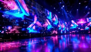 A photograph of a vibrant led display showcasing a visually striking