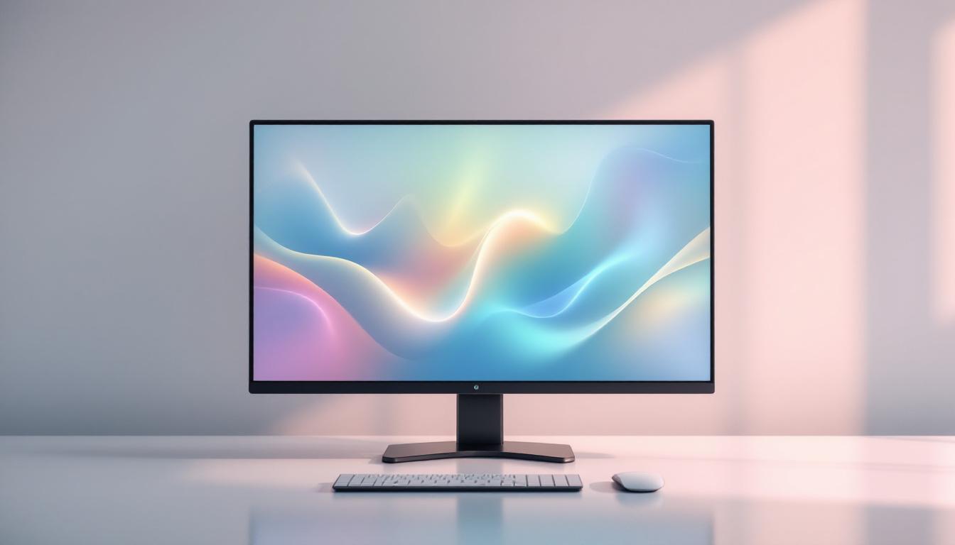 A photograph of a sleek 15-inch lcd screen displaying vibrant led graphics