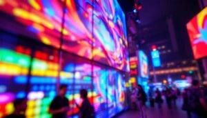 A photograph of a vibrant led display in action