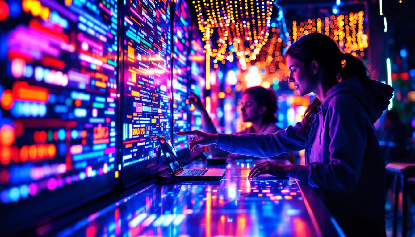 A photograph of a vibrant and dynamic scene featuring interactive led lights in action