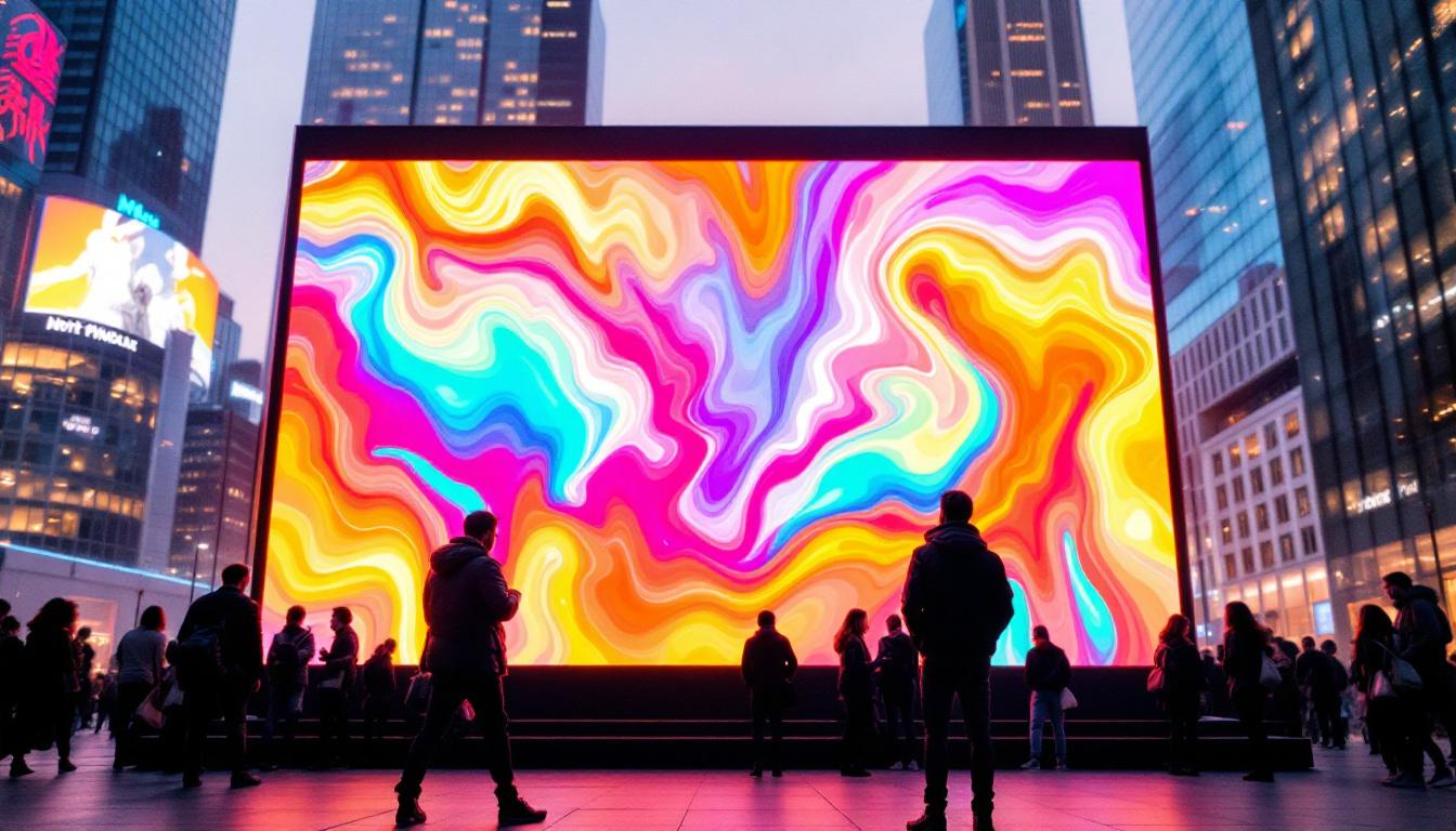 A photograph of a vibrant led display in an urban setting