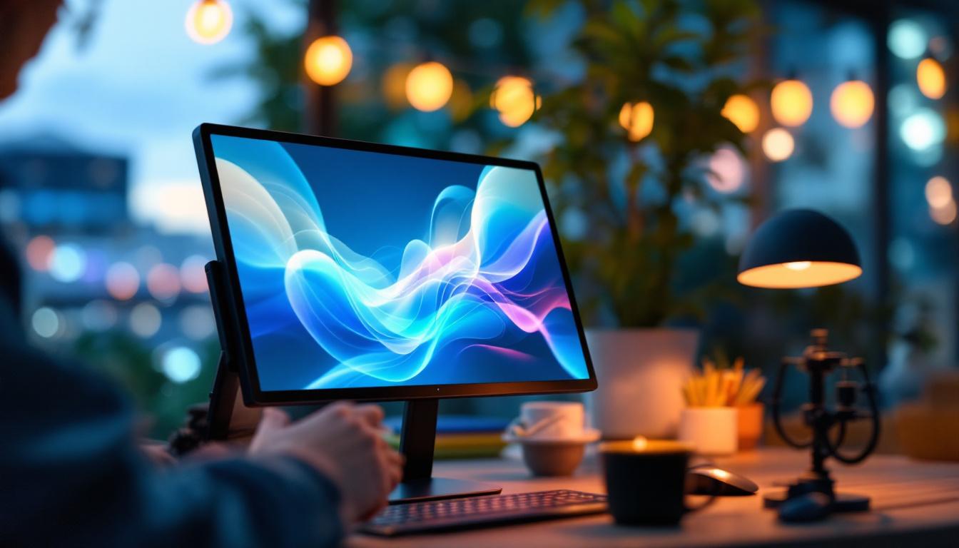 A photograph of a portable smart monitor in a dynamic setting