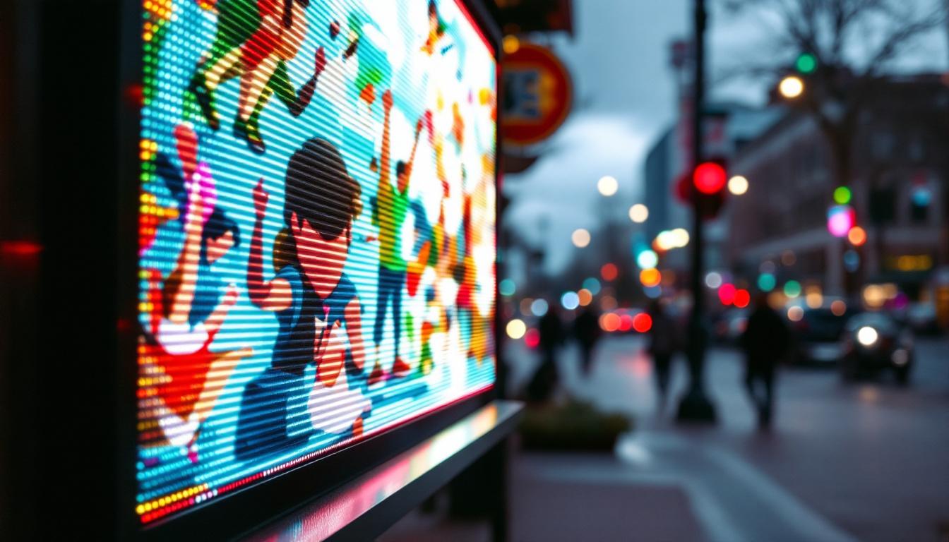 A photograph of capture a photograph of a vibrant led display showcasing local attractions or events in beaverton