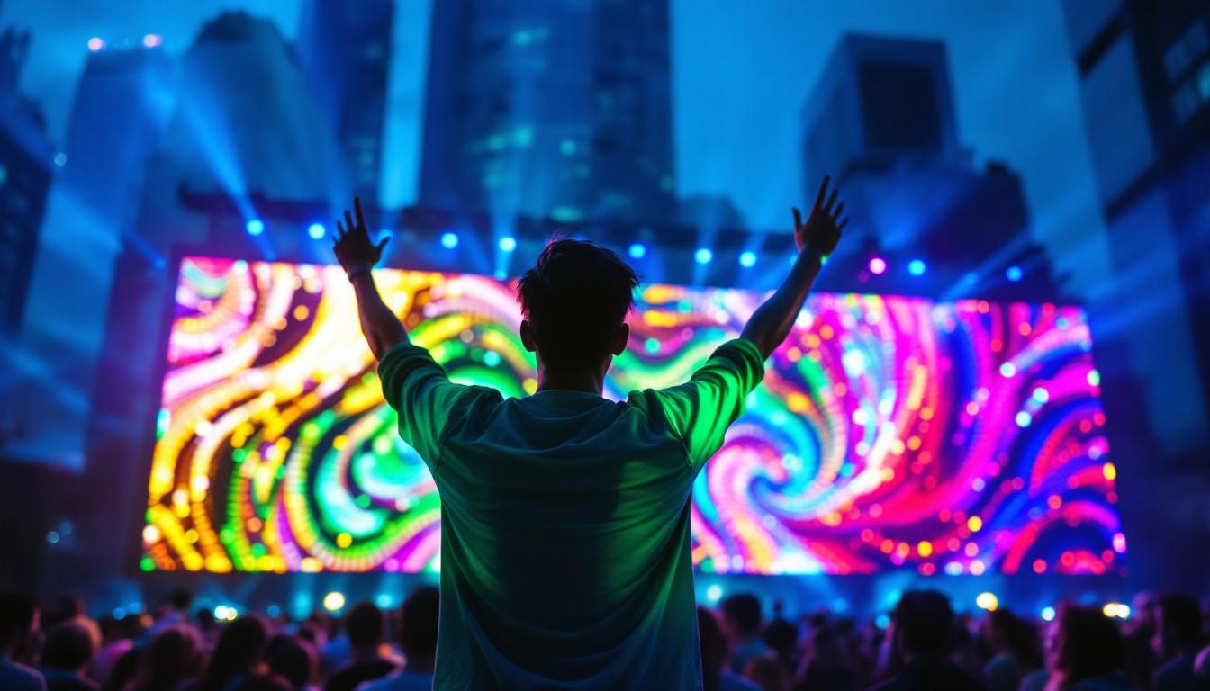 A photograph of a vibrant led pixel display in action