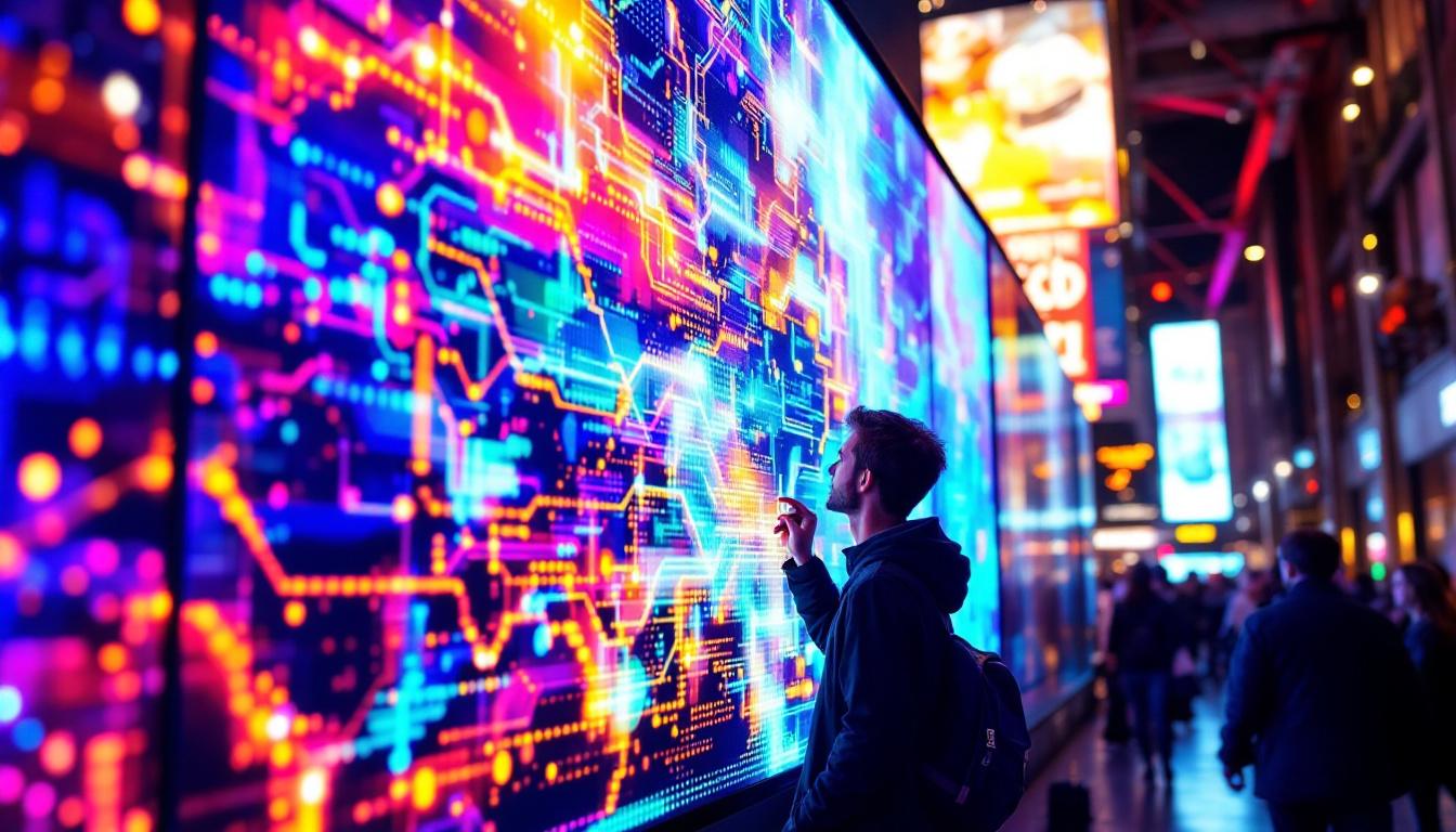 A photograph of a vibrant led display in action