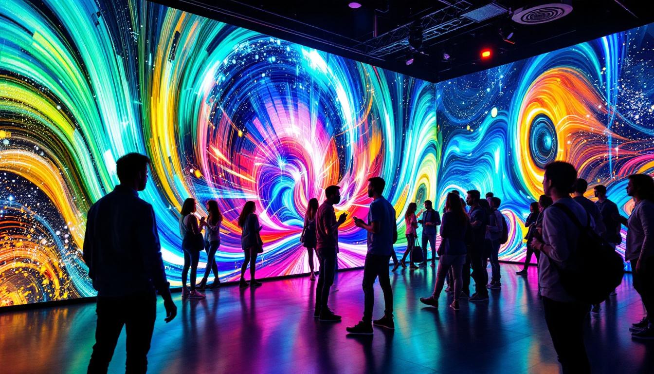 A photograph of capture a photograph of a vibrant led display in an engaging environment