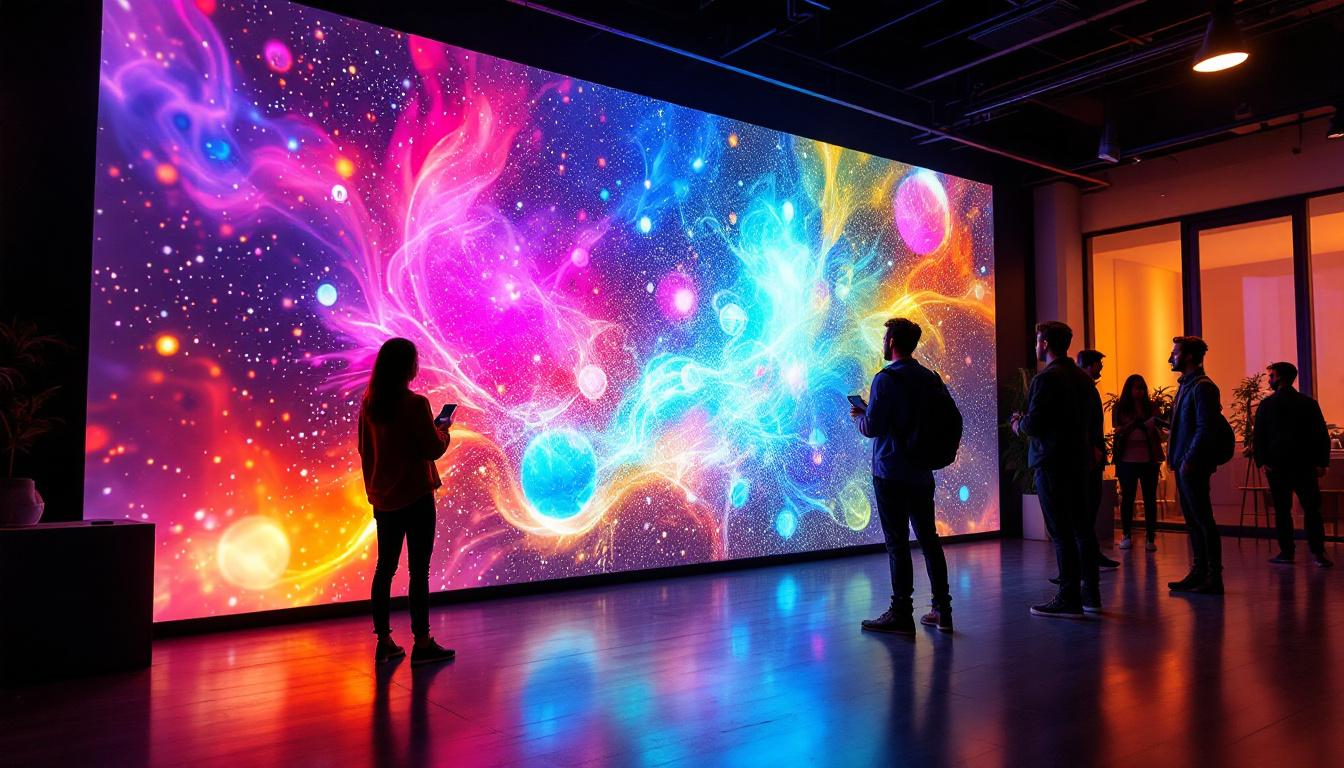A photograph of a vibrant led projection wall in use