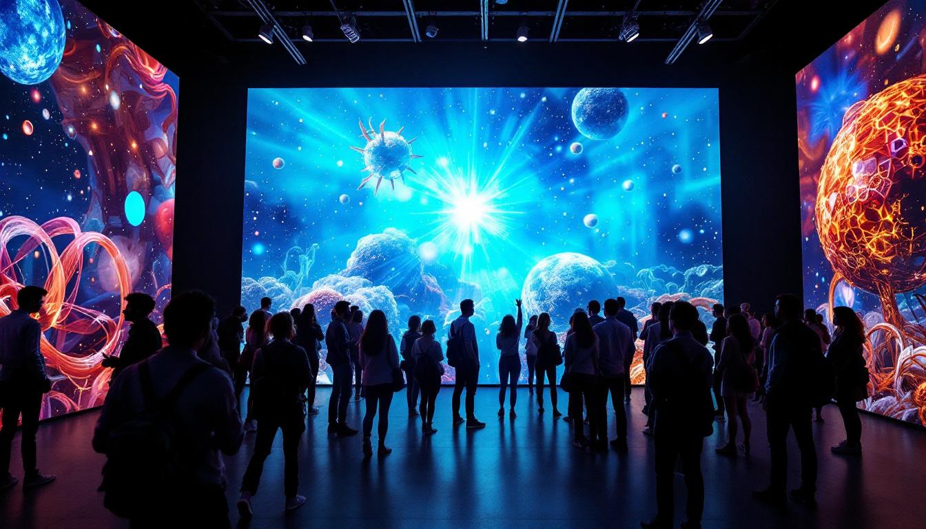 A photograph of a vibrant led display showcasing a dynamic visual presentation