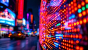 A photograph of a vibrant led display in action