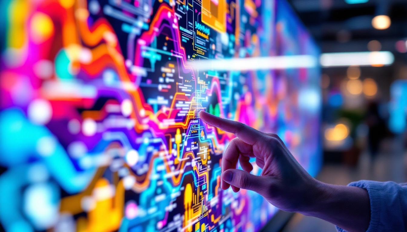 A photograph of a close-up view of a vibrant 22-inch touchscreen led display in use