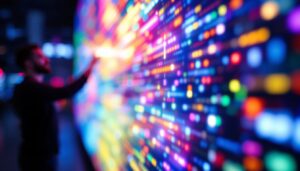 A photograph of a vibrant led display in action