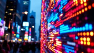 A photograph of a vibrant led display in action