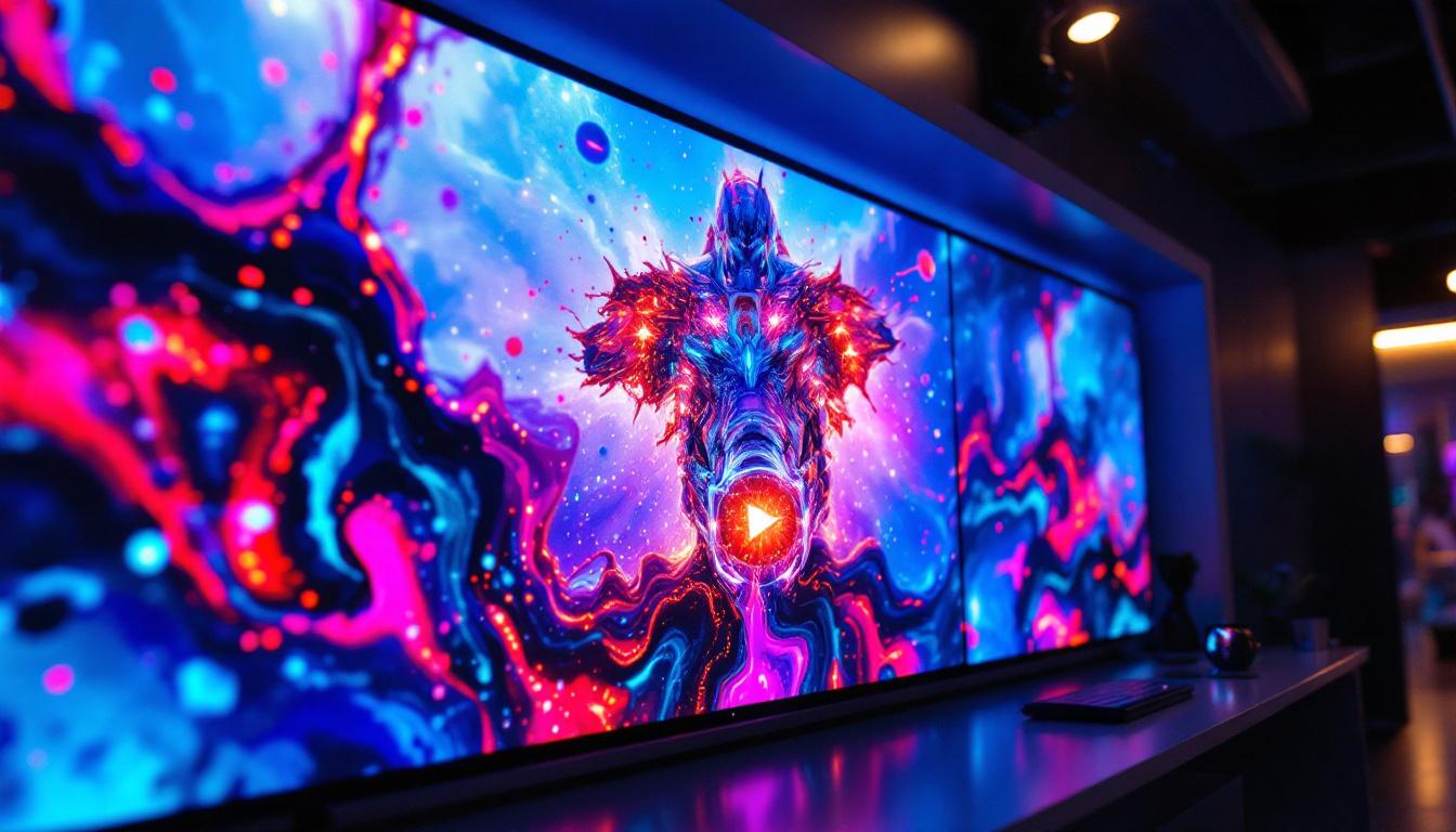 A photograph of a vibrant led display showcasing a dynamic youtube video