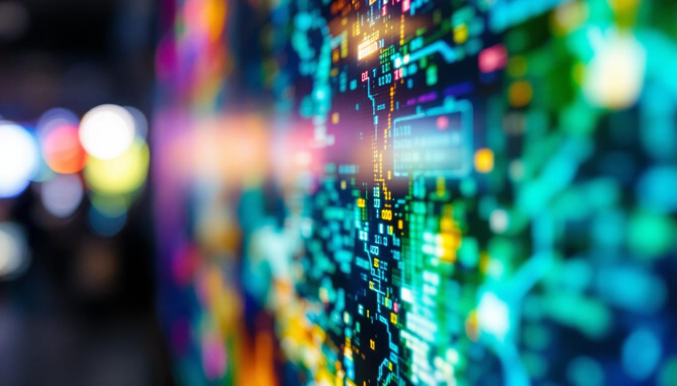 A photograph of a close-up of an led display screen showing a vibrant image with a noticeable black bar at the top