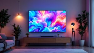 A photograph of a vibrant led display screen showcasing vivid colors and dynamic visuals
