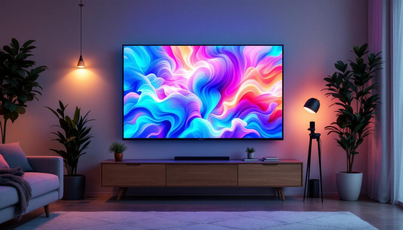 A photograph of a vibrant led display screen showcasing vivid colors and dynamic visuals