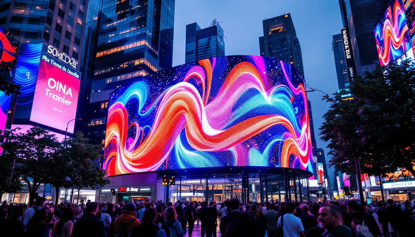 A photograph of a vibrant led display in action
