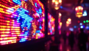 A photograph of a vibrant led display in action