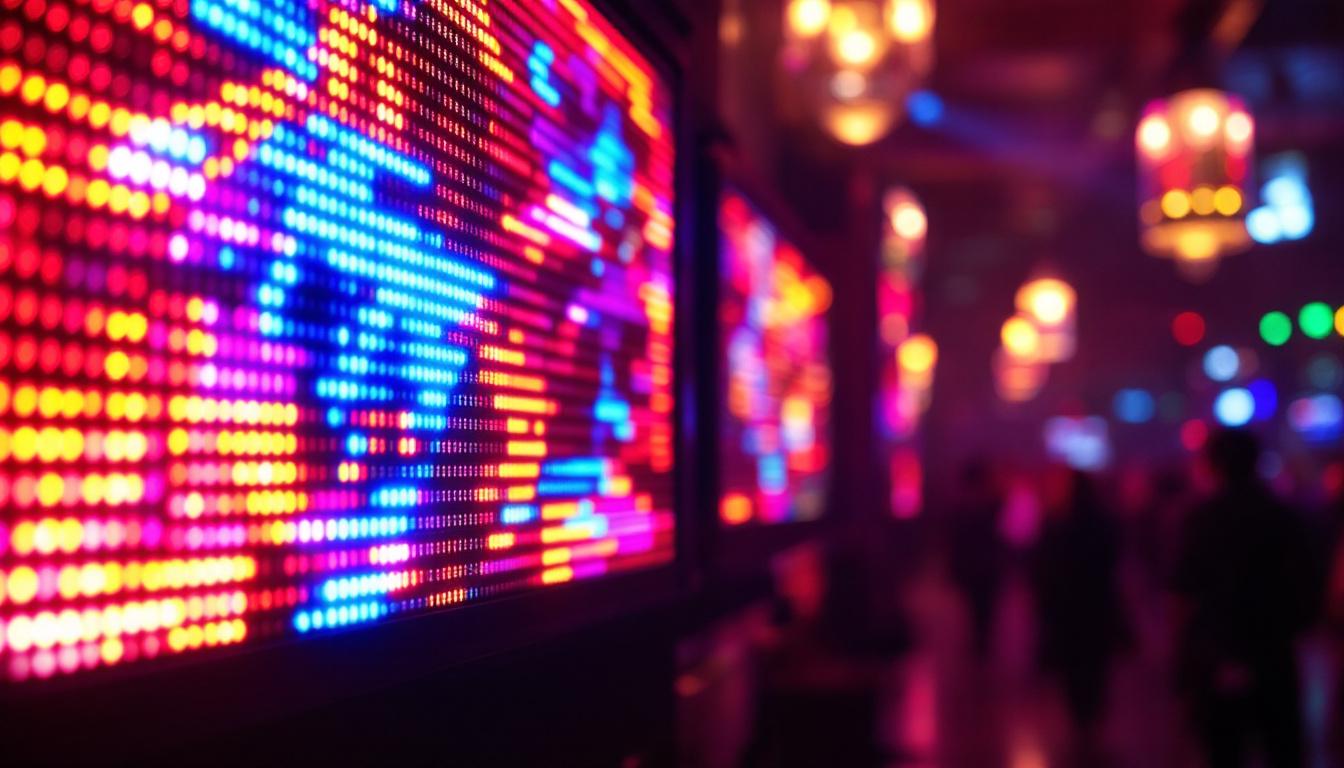 A photograph of a vibrant led display in action