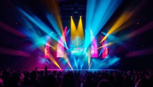 A photograph of capture a photograph of a vibrant led display in a theater setting