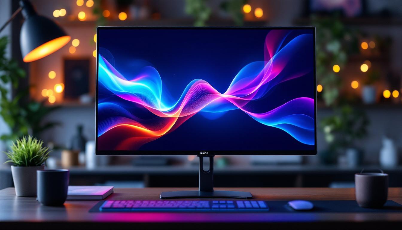 A photograph of a sleek led monitor displaying vibrant colors and sharp images