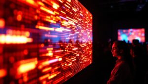 A photograph of capture a photograph of a vibrant led display in use at an event