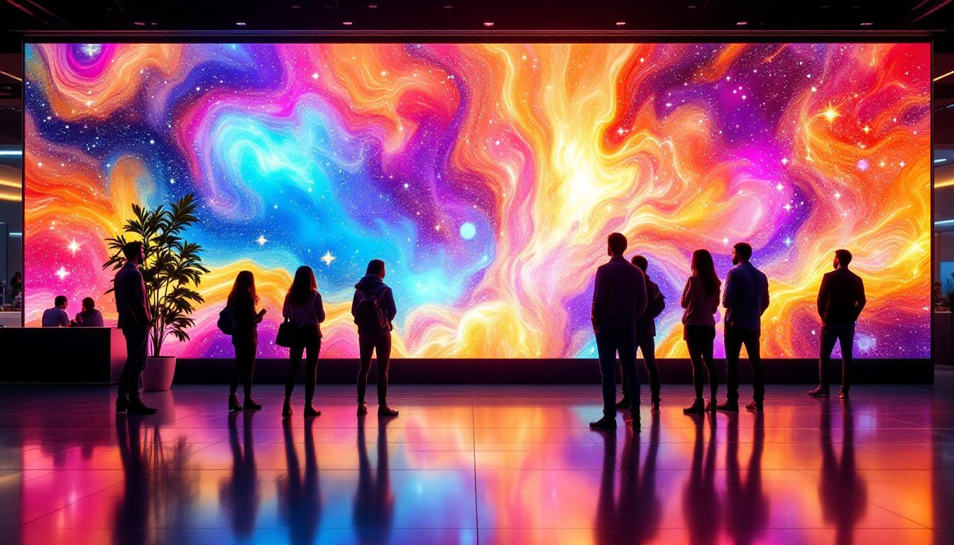 A photograph of a vibrant led display in a modern setting