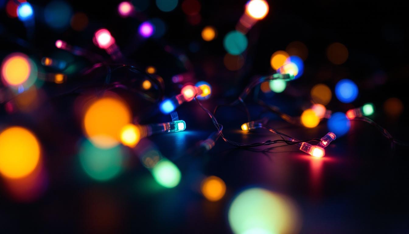 A photograph of a close-up shot of a vibrant led micro light display