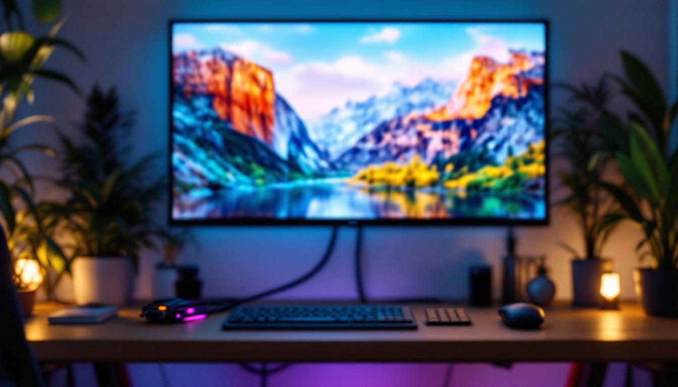 A photograph of a 50 ft vga cable connecting an led display to a computer