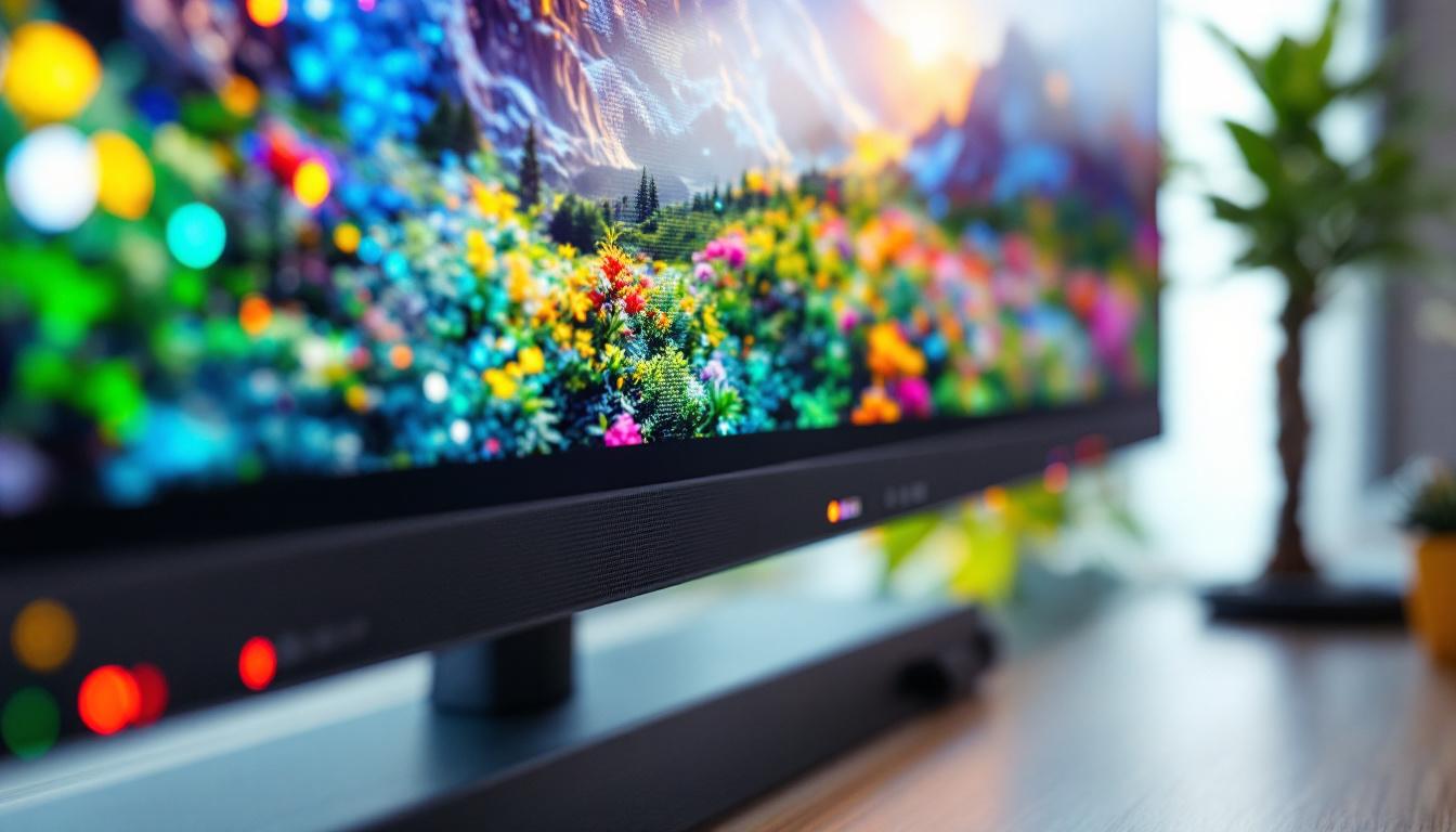 A photograph of a close-up shot of a high-resolution led display showcasing vibrant colors and detailed graphics