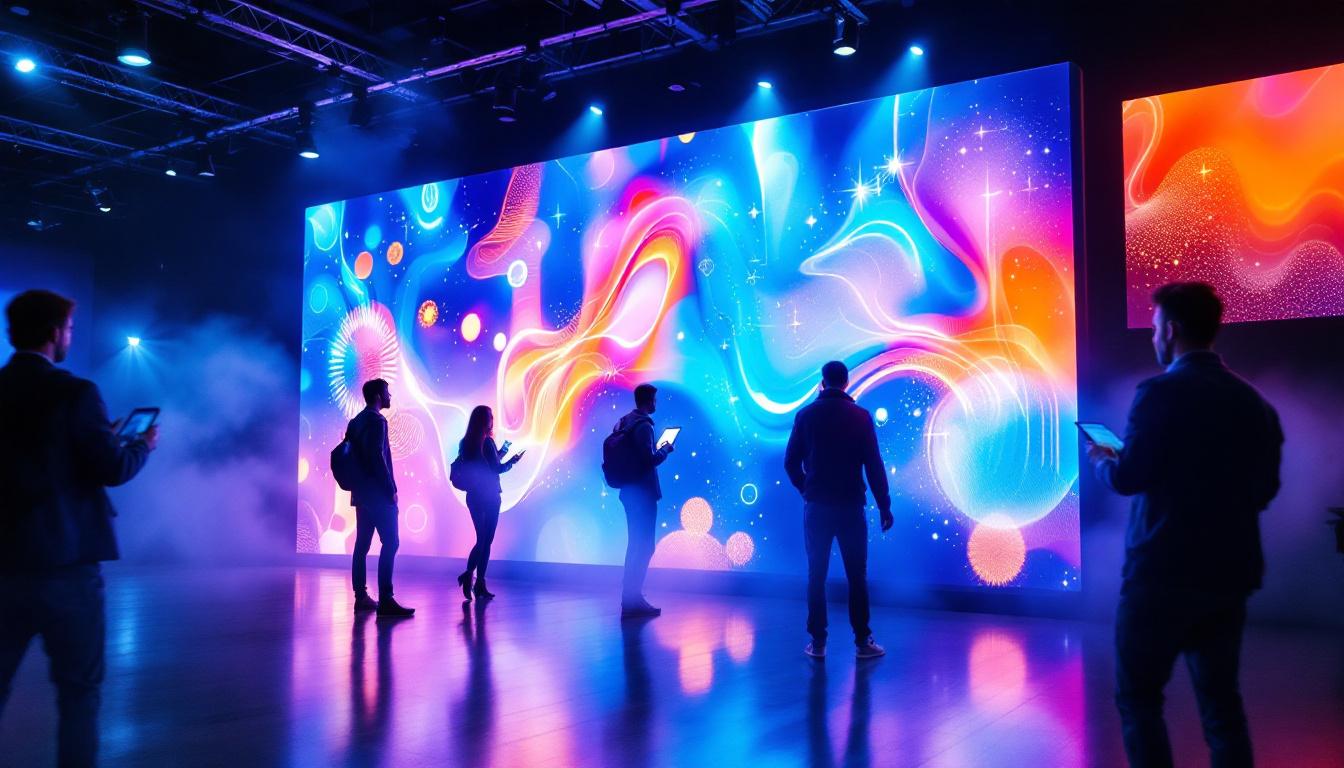 A photograph of a vibrant led display in a dynamic setting