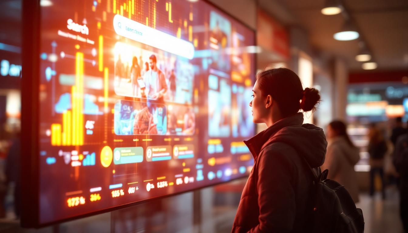 A photograph of a vibrant led display in a shopping environment