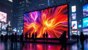 A photograph of a vibrant led display in an urban setting