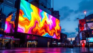 A photograph of a vibrant led display in action