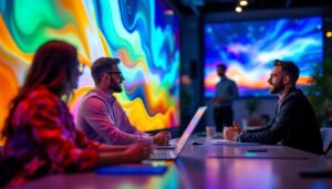 A photograph of a vibrant led display in a professional setting