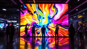 A photograph of a vibrant led display in action