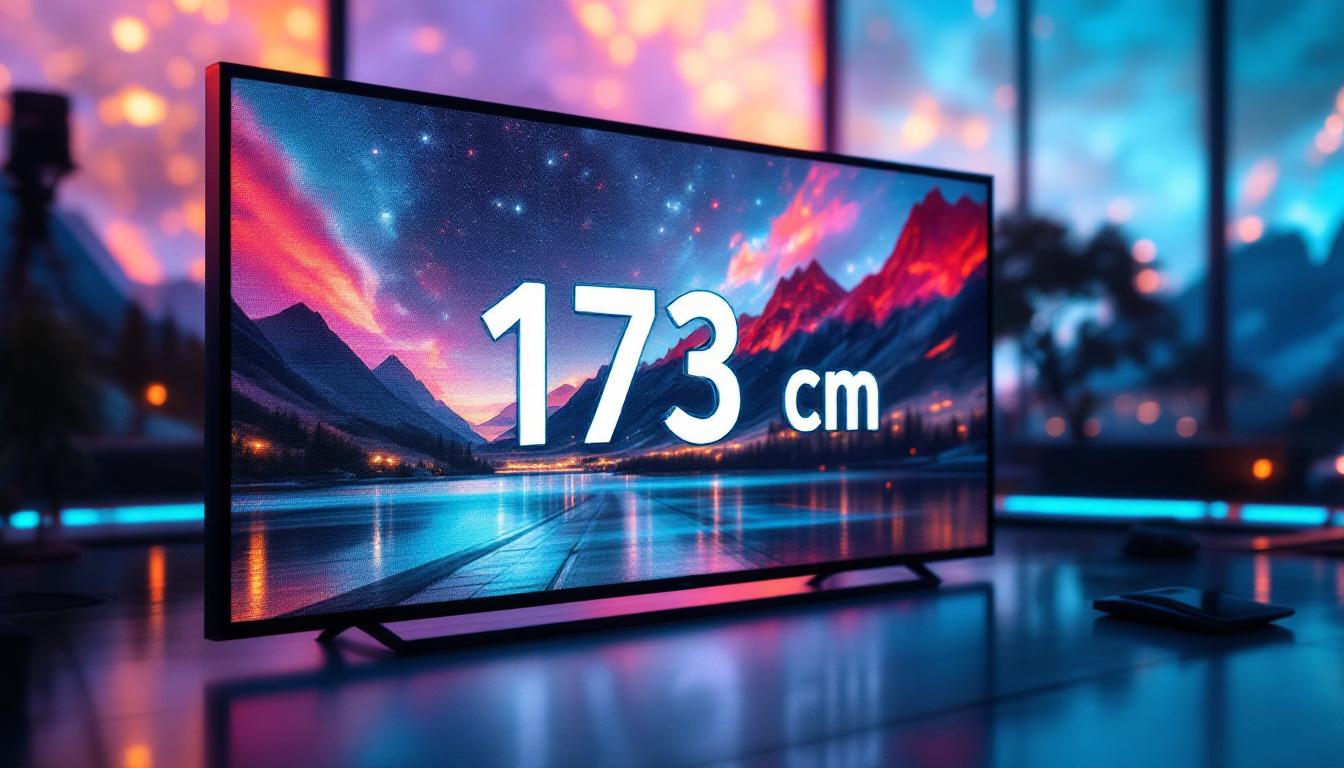 A photograph of a sleek led display showcasing the conversion of 173 cm to feet